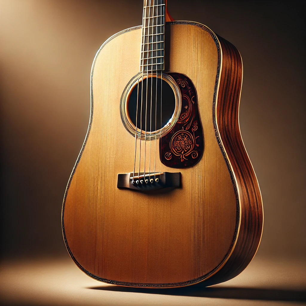 DALL·E 2025-02-16 13.32.16 - A high-quality image of a Martin acoustic guitar, featuring a classic dreadnought body shape, a natural wood finish, and intricate detailing on the so The Timeless Legacy of Martin Guitar: Crafting Music, History, and Soul